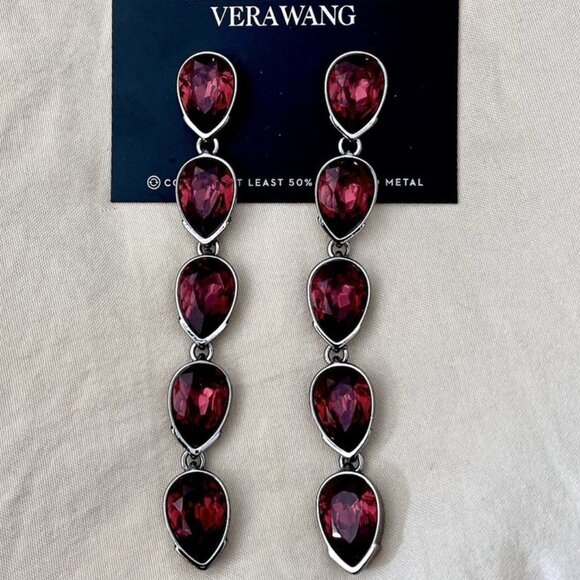 VERA WANG Rocker Chic Gunmetal/Garnet Red Crystal Drop Earrings**NEW! - Picture 4 of 5